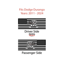 Load image into Gallery viewer, USA Flag with Pitbull Dog Decal for 2011 - 2024 Dodge Durango 3rd Windows - Matte Black
