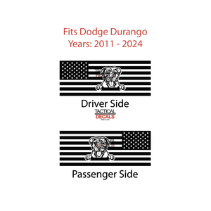 USA Flag with Pitbull Dog Decal for 2011 - 2024 Dodge Durango 3rd Windows - Matte Black