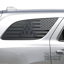 Load image into Gallery viewer, USA Flag with Pitbull Dog Decal for 2011 - 2024 Dodge Durango 3rd Windows - Matte Black
