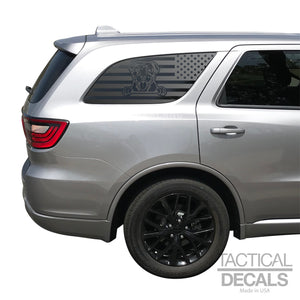 USA Flag with Pitbull Dog Decal for 2011 - 2024 Dodge Durango 3rd Windows - Matte Black