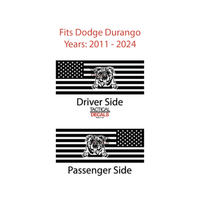 USA Flag with English Bull Dog Decal for 2011 - 2024 Dodge Durango 3rd Windows - Matte Black