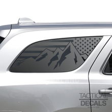 Load image into Gallery viewer, USA Flag with Mountains Decal for 2011 - 2024 Dodge Durango 3rd Windows - Matte Black
