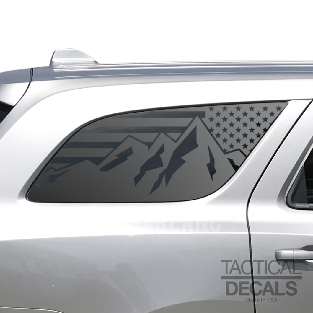 USA Flag with Mountains Decal for 2011 - 2024 Dodge Durango 3rd Windows - Matte Black