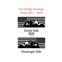Load image into Gallery viewer, USA Flag w/Camping Outdoor Scene Decal for 2011 - 2024 Dodge Durango Windows - Matte Black
