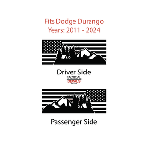 USA Flag w/Camping Outdoor Scene Decal for 2011 - 2024 Dodge Durango Windows - Matte Black