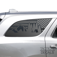 Load image into Gallery viewer, USA Flag w/Camping Outdoor Scene Decal for 2011 - 2024 Dodge Durango Windows - Matte Black
