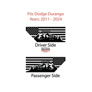 USA Flag w/ Wildlife Outdoor Mountain Scene Decal for 2011 - 2024 Dodge Durango Windows - Matte Black