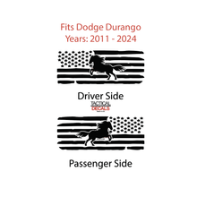 Load image into Gallery viewer, USA Distressed Flag with Horse Decal for 2011 - 2024 Dodge Durango 3rd Windows - Matte Black
