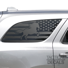 Load image into Gallery viewer, USA Distressed Flag with Horse Decal for 2011 - 2024 Dodge Durango 3rd Windows - Matte Black
