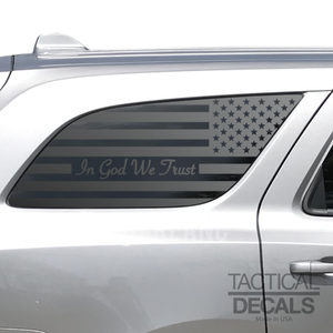 In God We Trust - USA Flag Decal for 2011 - 2024 Dodge Durango Windows - Matte Black