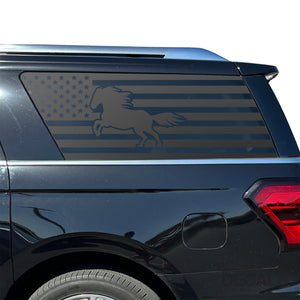 USA Flag w/ Horse Decal for 2018 - 2024 Ford Expedition Max Only - 3rd Windows - Matte Black