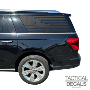 USA Flag w/ Horse Decal for 2018 - 2024 Ford Expedition Max Only - 3rd Windows - Matte Black