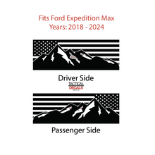 Load image into Gallery viewer, USA Flag w/Mountain Scene Decal for 2018 - 2024 Ford Expedition Max Only - 3rd Windows - Matte Black
