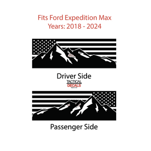 USA Flag w/Mountain Scene Decal for 2018 - 2024 Ford Expedition Max Only - 3rd Windows - Matte Black