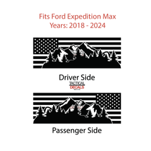 Load image into Gallery viewer, USA Flag w/Mountain Scene Decal for 2018 - 2024 Ford Expedition Max Only - 3rd Windows - Matte Black
