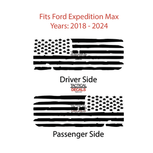 Distressed USA Flag Decal for 2018 - 2024 Ford Expedition Max Only - 3rd Windows - Matte Black