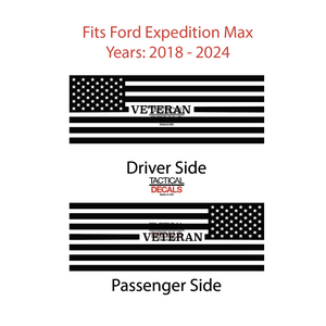 VETERAN - USA Flag Decal for 2018 - 2024 Ford Expedition Max Only - 3rd Windows - Matte Black