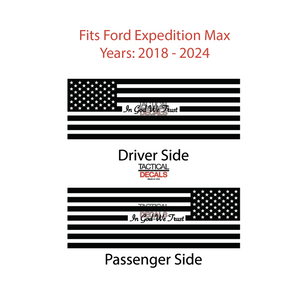 IN GOD WE TRUST - USA Flag Decal for 2018 - 2024 Ford Expedition Max Only - 3rd Windows - Matte Black