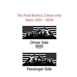 USA Flag w/Wildlife Scene Decal for 2021 - 2024 Ford Bronco 2-Door Windows - Matte Black