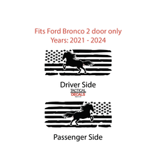 Load image into Gallery viewer, Distressed USA Flag w/Horse Decal for 2021 - 2024 Ford Bronco 2-Door Windows - Matte Black
