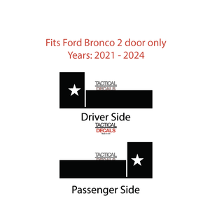 USA State of Texas Flag Decal for 2021 - 2024 Ford Bronco 2-Door Windows - Matte Black