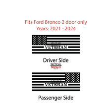 Load image into Gallery viewer, Veteran - USA Flag Decal for 2021 - 2024 Ford Bronco 2-Door Windows - Matte Black
