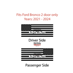 In God We Trust - USA Flag Decal for 2021 - 2024 Ford Bronco 2-Door Windows - Matte Black