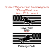 Load image into Gallery viewer, USA Flag with Horse Decals for 2022-2024 Jeep Grand Wagoneer L 3rd Windows - Matte Black
