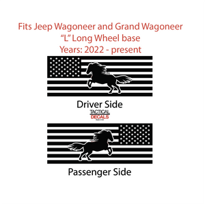 USA Flag with Horse Decals for 2022-2024 Jeep Grand Wagoneer L 3rd Windows - Matte Black