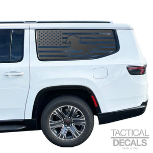 USA Flag with Horse Decals for 2022-2024 Jeep Grand Wagoneer L 3rd Windows - Matte Black