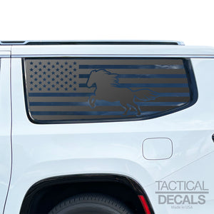 USA Flag with Horse Decals for 2022-2024 Jeep Grand Wagoneer L 3rd Windows - Matte Black