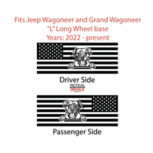 Load image into Gallery viewer, USA Flag with Pitbull Dog(K9) Decals for 2022-2024 Jeep Grand Wagoneer L 3rd Windows - Matte Black
