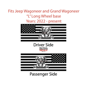 USA Flag with Pitbull Dog(K9) Decals for 2022-2024 Jeep Grand Wagoneer L 3rd Windows - Matte Black