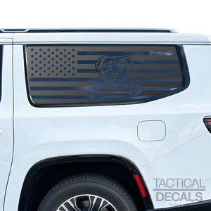 USA Flag with Pitbull Dog(K9) Decals for 2022-2024 Jeep Grand Wagoneer L 3rd Windows - Matte Black