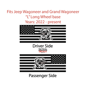 USA Flag with Bulldog(K9) Decals for 2022-2024 Jeep Grand Wagoneer L 3rd Windows - Matte Black