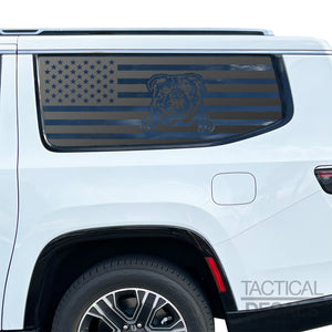 USA Flag with Bulldog(K9) Decals for 2022-2024 Jeep Grand Wagoneer L 3rd Windows - Matte Black