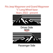Load image into Gallery viewer, USA Flag with Mountains Decals for 2022-2024 Jeep Grand Wagoneer L 3rd Windows - Matte Black

