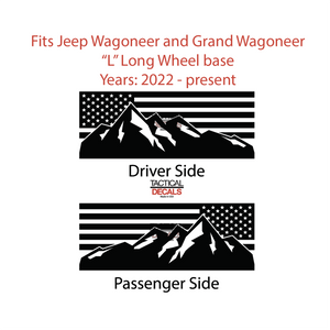 USA Flag with Mountains Decals for 2022-2024 Jeep Grand Wagoneer L 3rd Windows - Matte Black