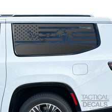 Load image into Gallery viewer, USA Flag with Beach Scene Decals for 2022-2024 Jeep Grand Wagoneer L 3rd Windows - Matte Black
