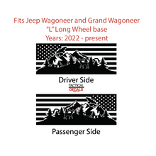 Load image into Gallery viewer, USA Flag with Wildlife Scene Decals for 2022-2024 Jeep Grand Wagoneer L 3rd Windows - Matte Black
