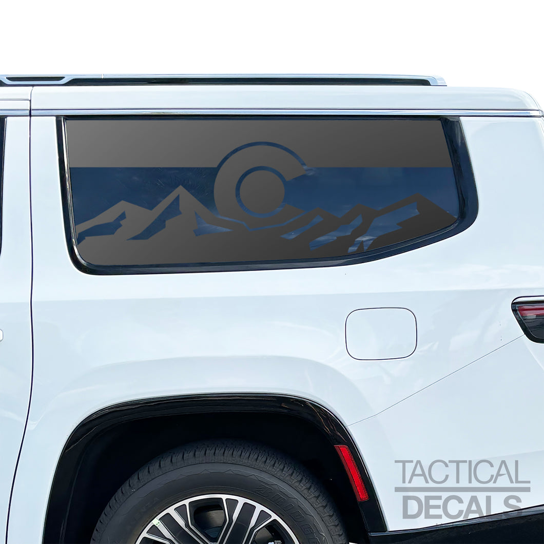 State of Colorado Flag with Mountains Decals for 2022-2024 Jeep Grand Wagoneer L 3rd Windows - Matte Black
