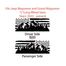 Load image into Gallery viewer, Distressed USA Flag with Mountains Decals for 2022-2024 Jeep Grand Wagoneer L 3rd Windows - Matte Black
