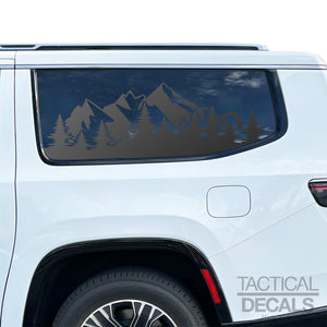 Mountains Scene Decals for 2022-2024 Jeep Grand Wagoneer L 3rd Windows - Matte Black