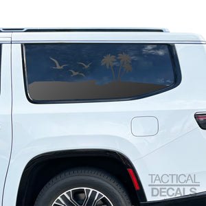 Beach Palm Tree Scene Decal for 2022-2024 Jeep Grand Wagoneer L 3rd Windows - Matte Black