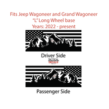 Load image into Gallery viewer, USA Flag with Mountains Decals for 2022-2024 Jeep Grand Wagoneer L 3rd Windows - Matte Black
