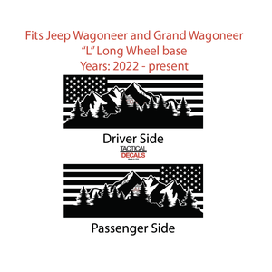 USA Flag with Mountains Decals for 2022-2024 Jeep Grand Wagoneer L 3rd Windows - Matte Black