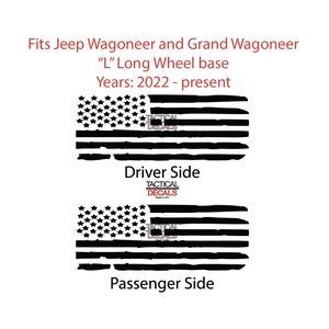 Distressed USA Flag Decals for 2022-2024 Jeep Grand Wagoneer L 3rd Windows - Matte Black