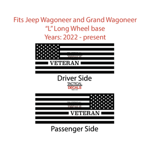 Veteran - USA Flag Decals for 2022-2024 Jeep Grand Wagoneer L 3rd Windows - Matte Black
