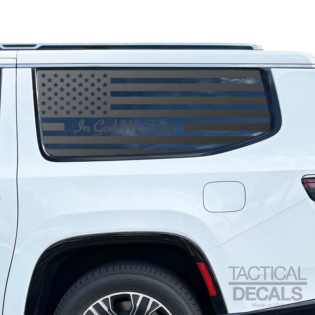 In God We Trust - USA Flag Decals for 2022-2024 Jeep Grand Wagoneer L 3rd Windows - Matte Black