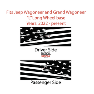 Distressed USA Flag Decals for 2022-2024 Jeep Grand Wagoneer L 3rd Windows - Matte Black